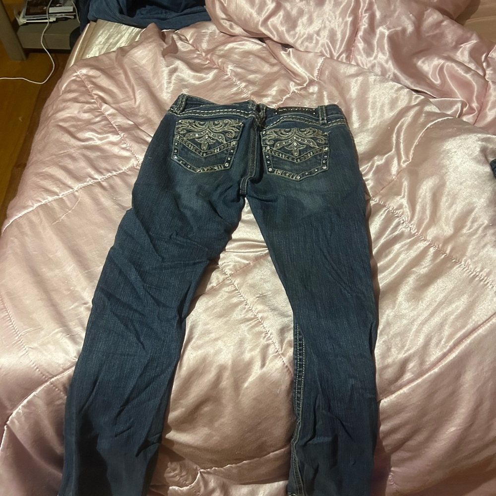 L.A. Idol Dark Blue Boot Cut Jeans with Embroidery